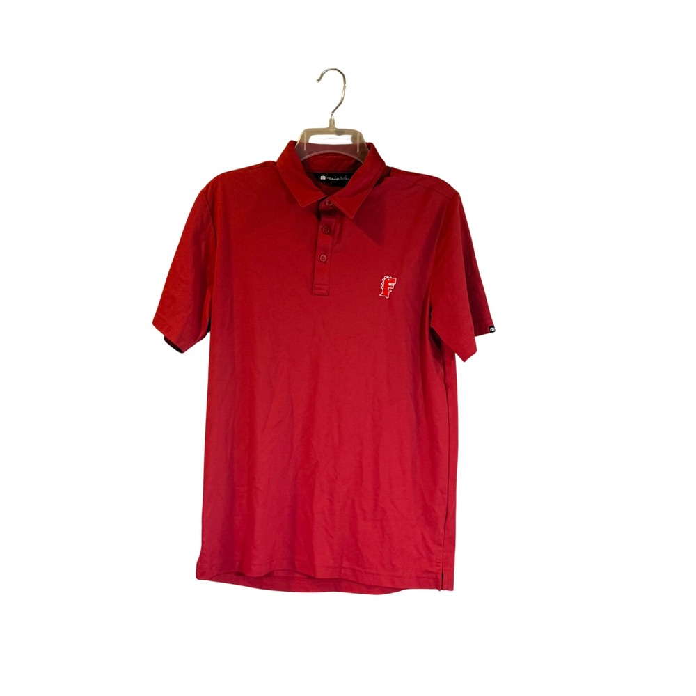 Travis Mathew Polo Mens M Red Short Sleeve Dinosaur Logo Golf Preppy Athletic